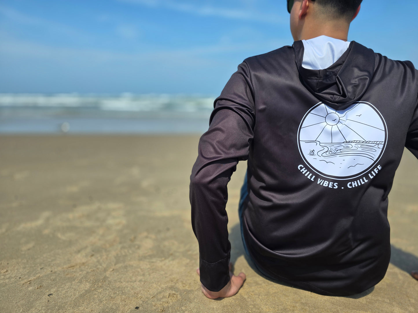 RASH GUARD HOODIE CHILL VIBES, CHILL LIFE (UPF 50+)